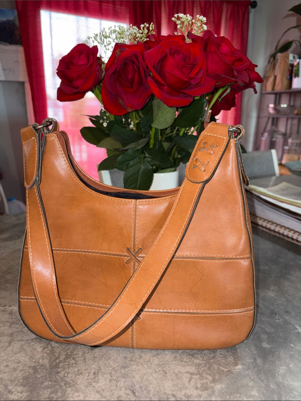 Tan Shoulder Bag with Wide Strap